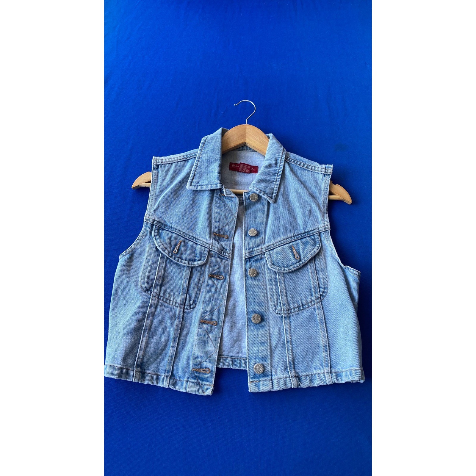 Banana Republic Vintage Denim Crop Vest Light Wash Blue Cotton Womens Small USA