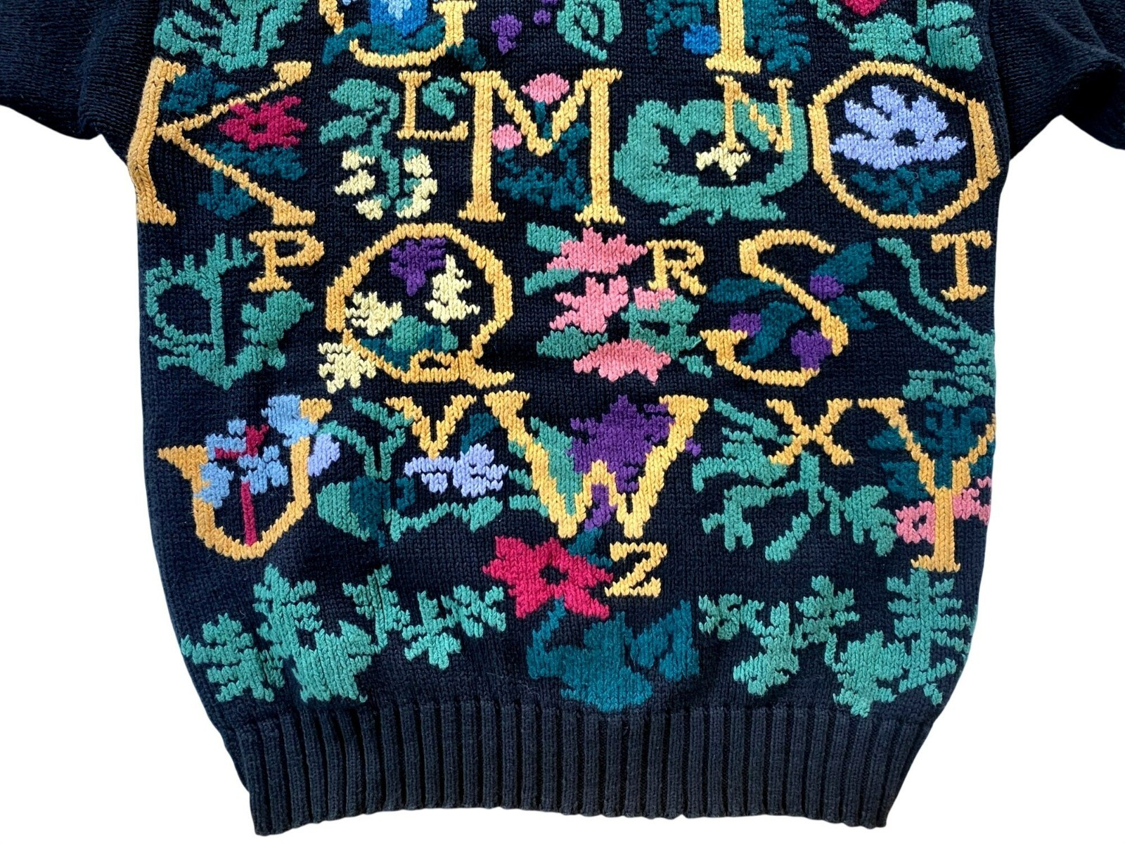 Vintage Sweater Eagle’s Eye Cottagecore Grannycore Alphabet Black Y2K 80’s LARGE