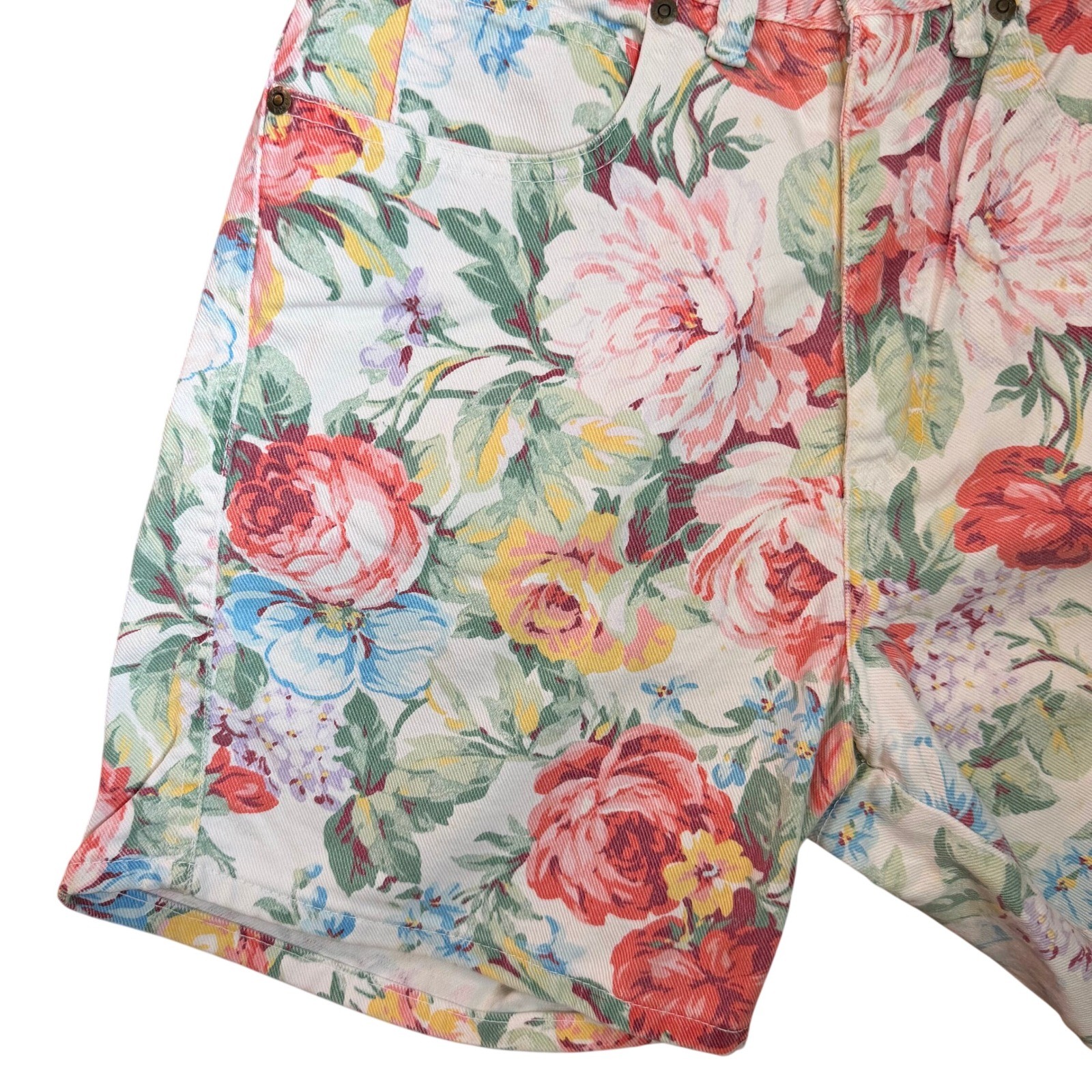 Zena Vintage Cottagecore 90s Women High Waisted Floral Denim Shorts Multi Cotton