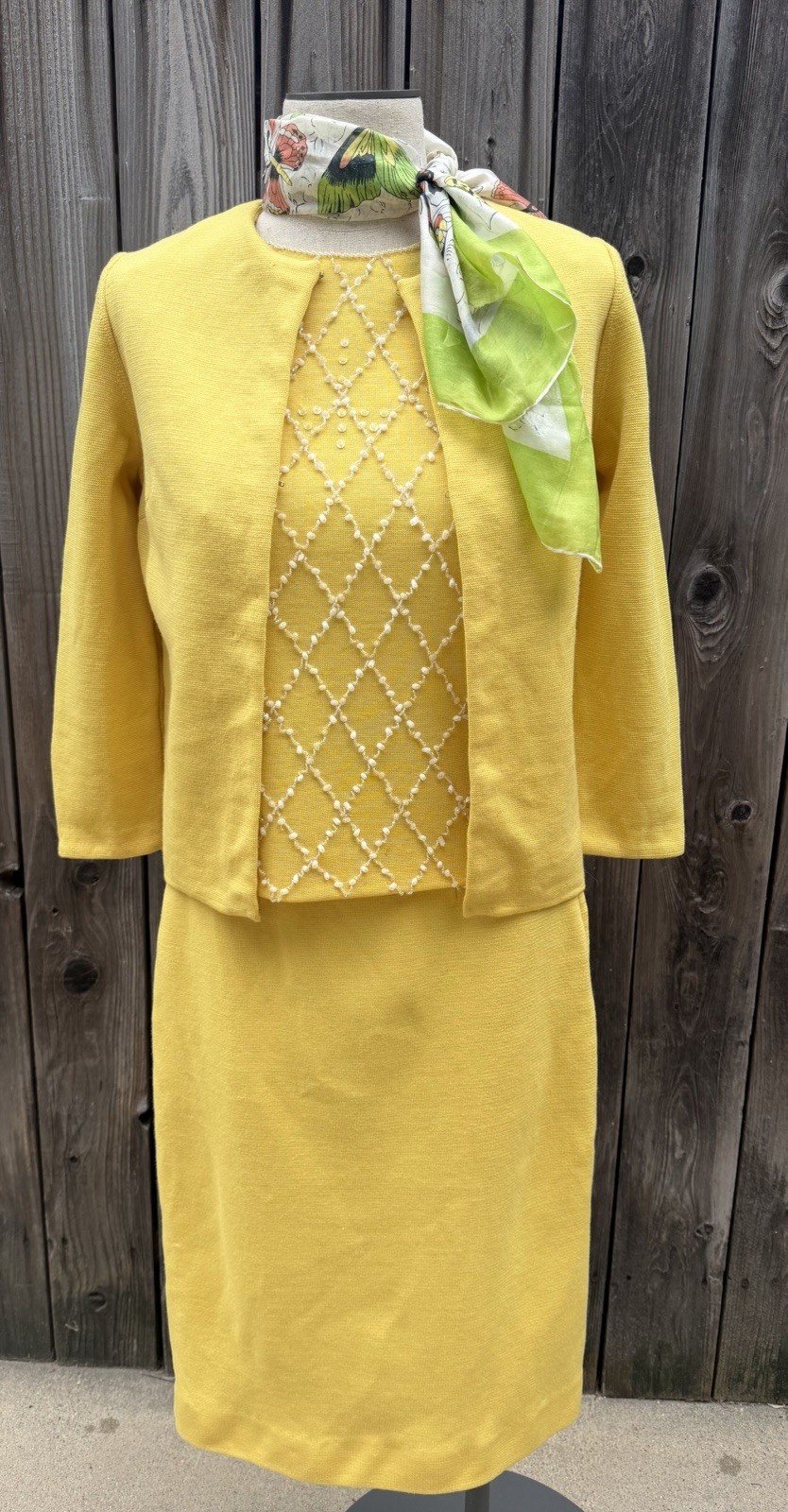VTG 1960 Robinson’s Full Fashioned 3PC.Canary Yellow Suit Sz 12