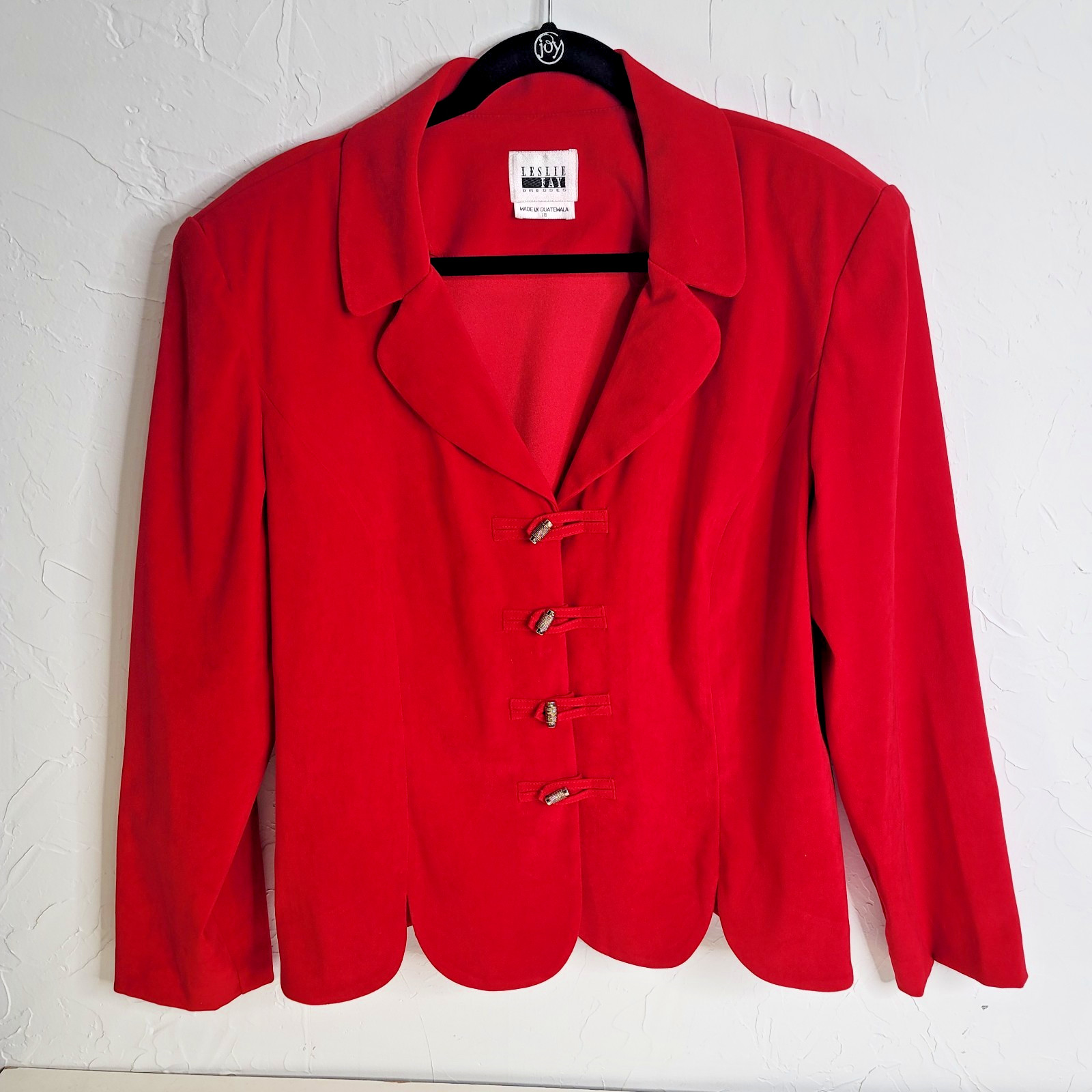 Vintage Leslie Fay Red Tailored Blazer Womens Sz 18 Toggle Front Jacket