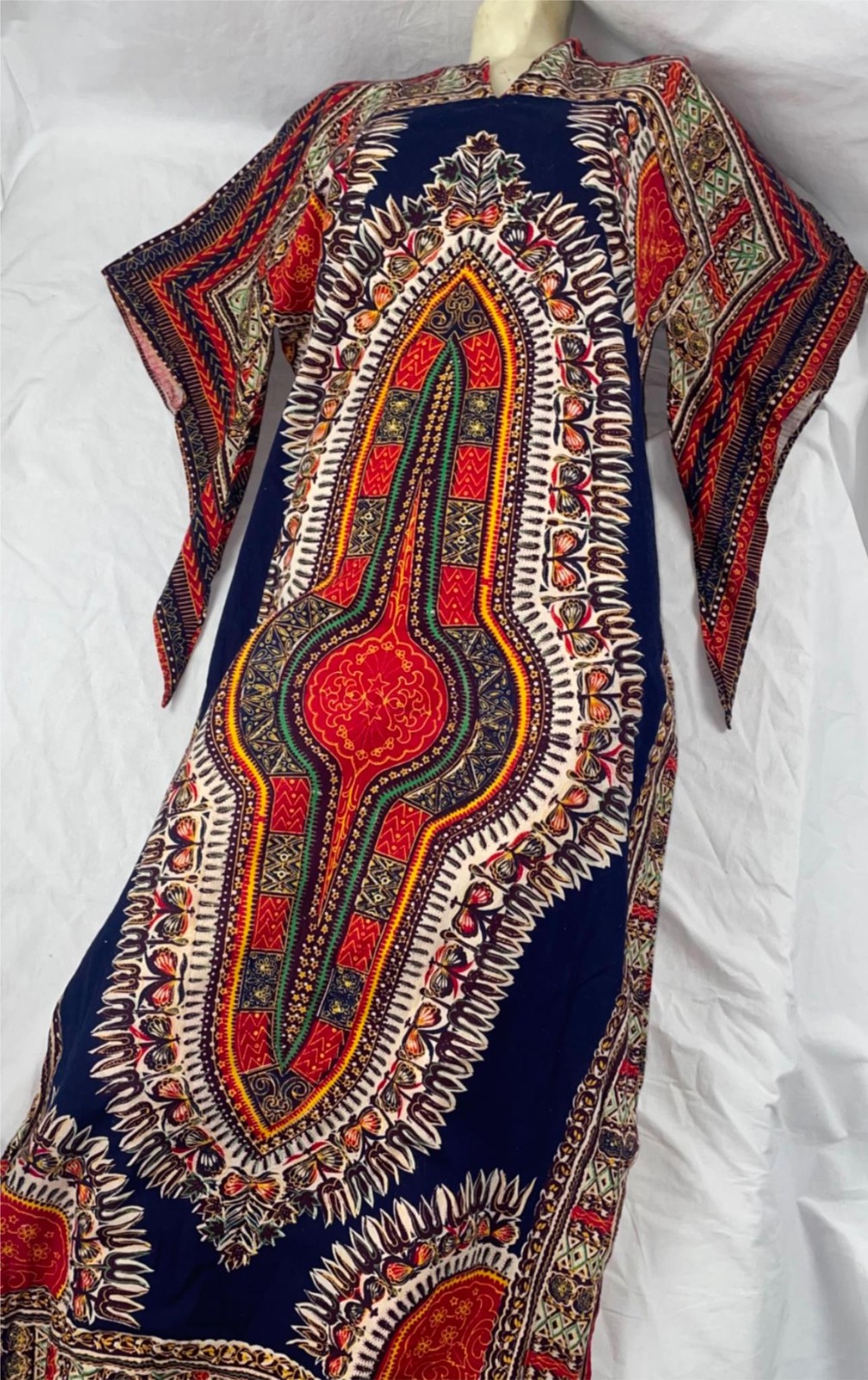VTG 60 XL WOMENS LONG DASHIKI TUNIC BOHO FACEMELTER BELL SLEEVE MINI DRESS SHIRT
