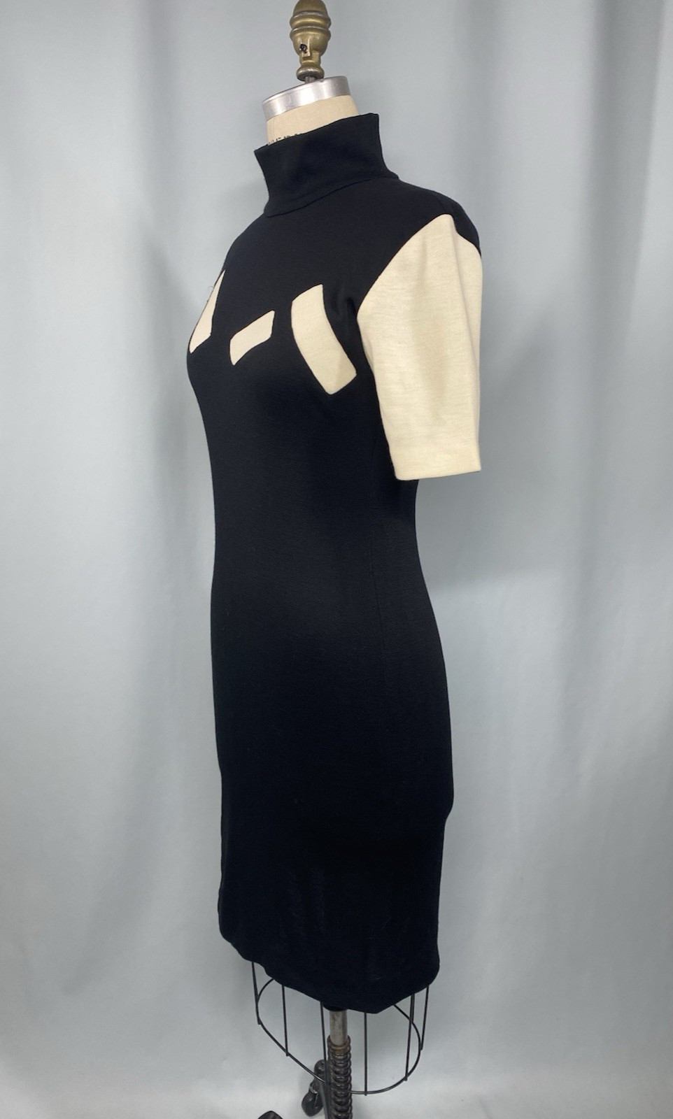 ETHAN COHAN GALLERY Vintage Dress SMALL PETITE Wool black ivory white 80s 90s