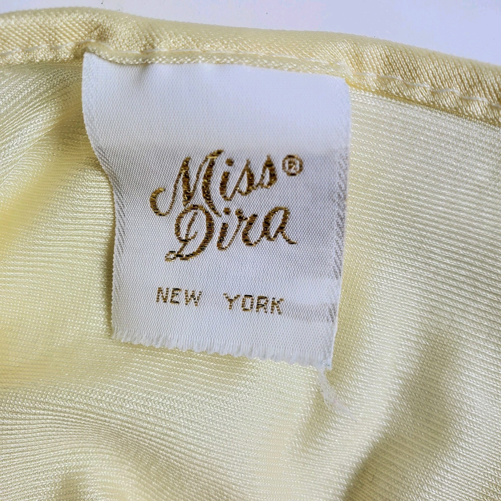 Vtg Miss Diva Nylon Nightgown Yellow Seiz Med USA Lace Embroidered button V Neck