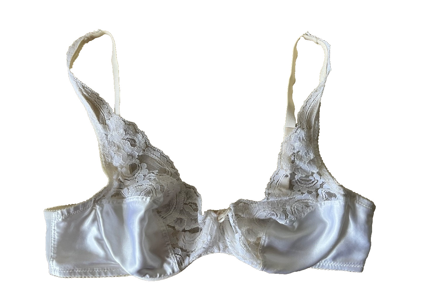 VINTAGE LILY OF FRANCE 6310 WHITE LACE BALCONETTE UNDERWIRE BRA SIZE 36B