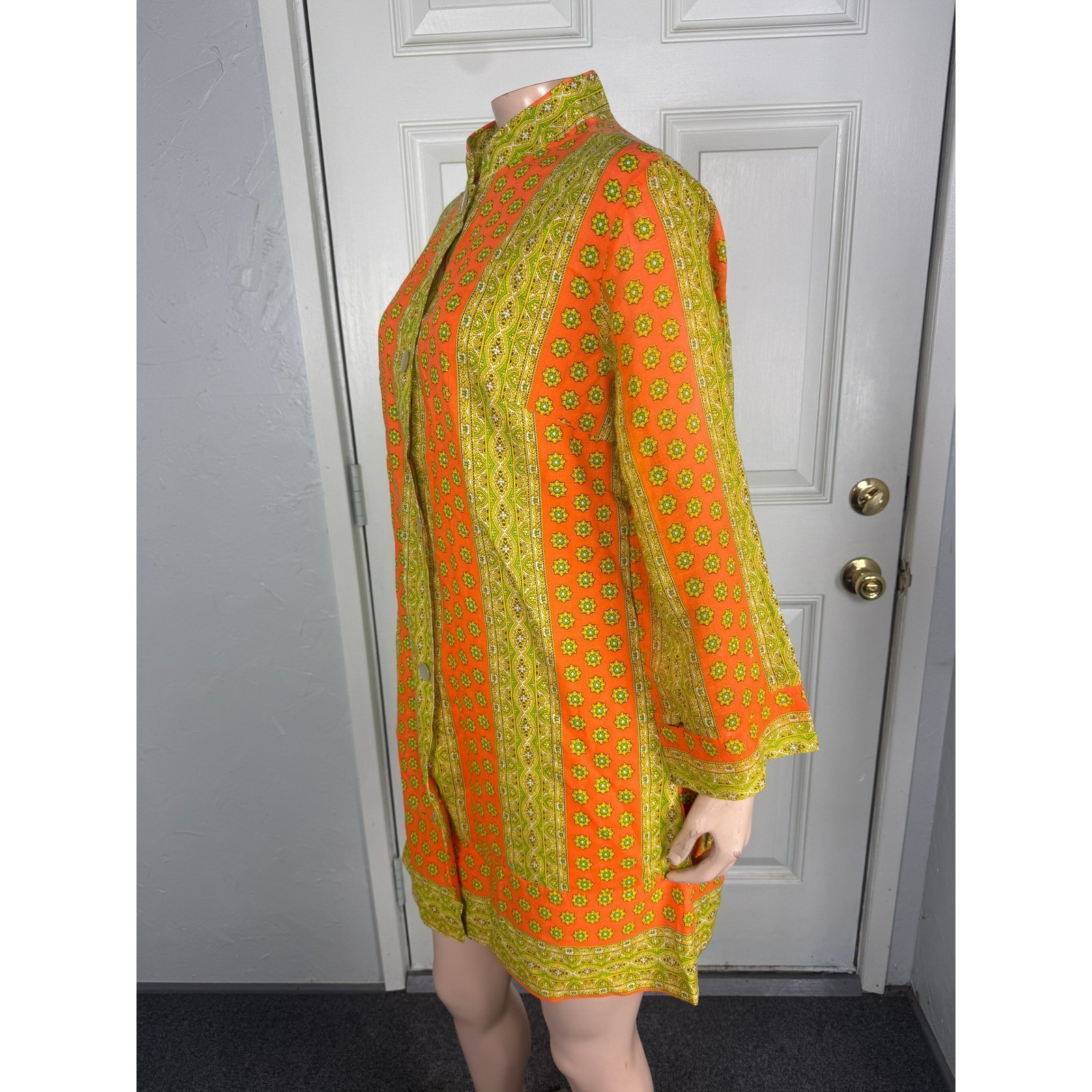 Vintage 70s Kayser Dress Topper Mod Party Retro Floral Cotton Pocket jacket B4-8