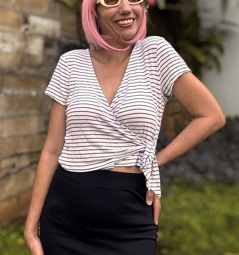 Vintage Wild Fable Pin-Up Pinstripes Style Wrap Crop Top Tie Up