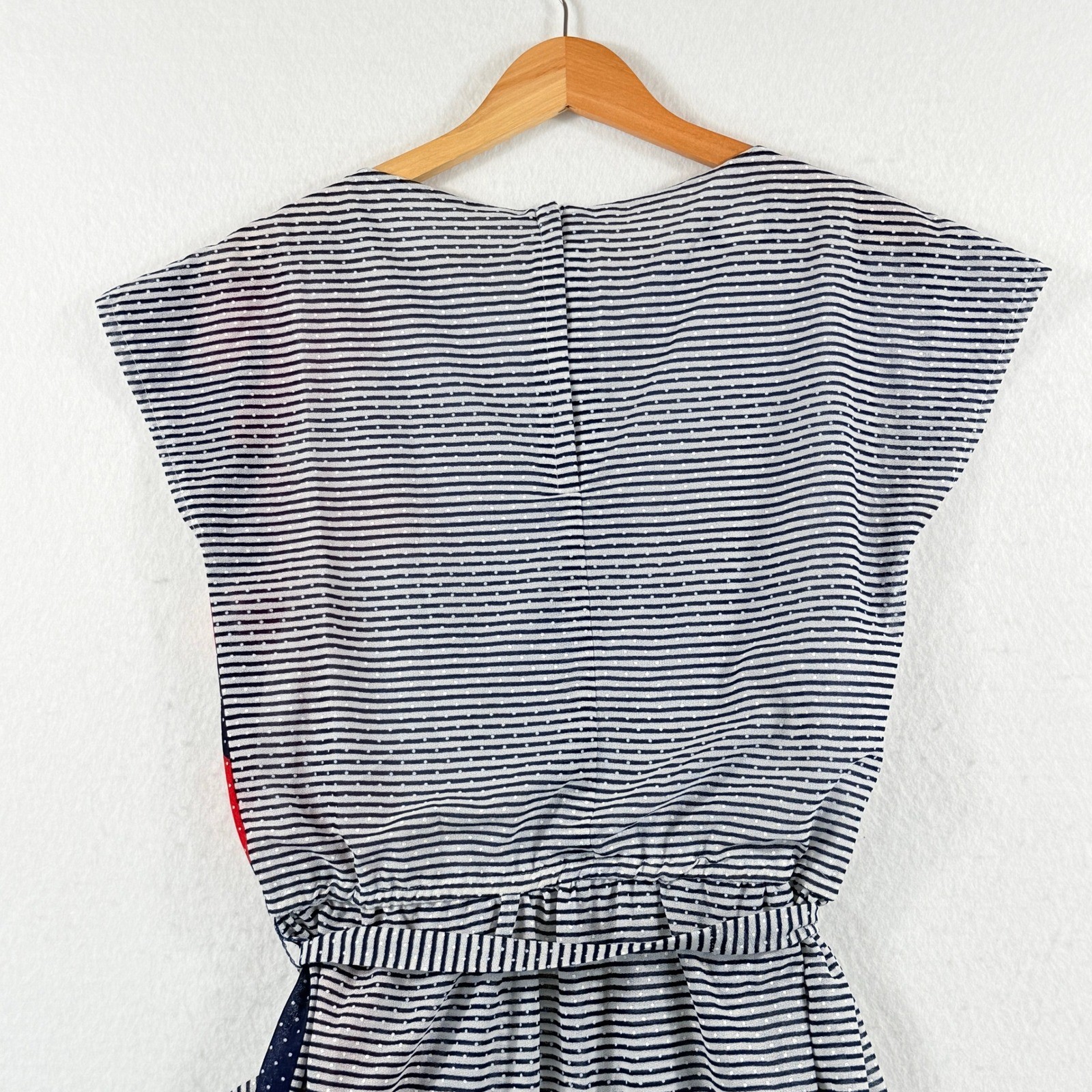 J.J. Dean Dress Womens 10 Blue White Striped Red Floral Retro Rockabilly Pinup