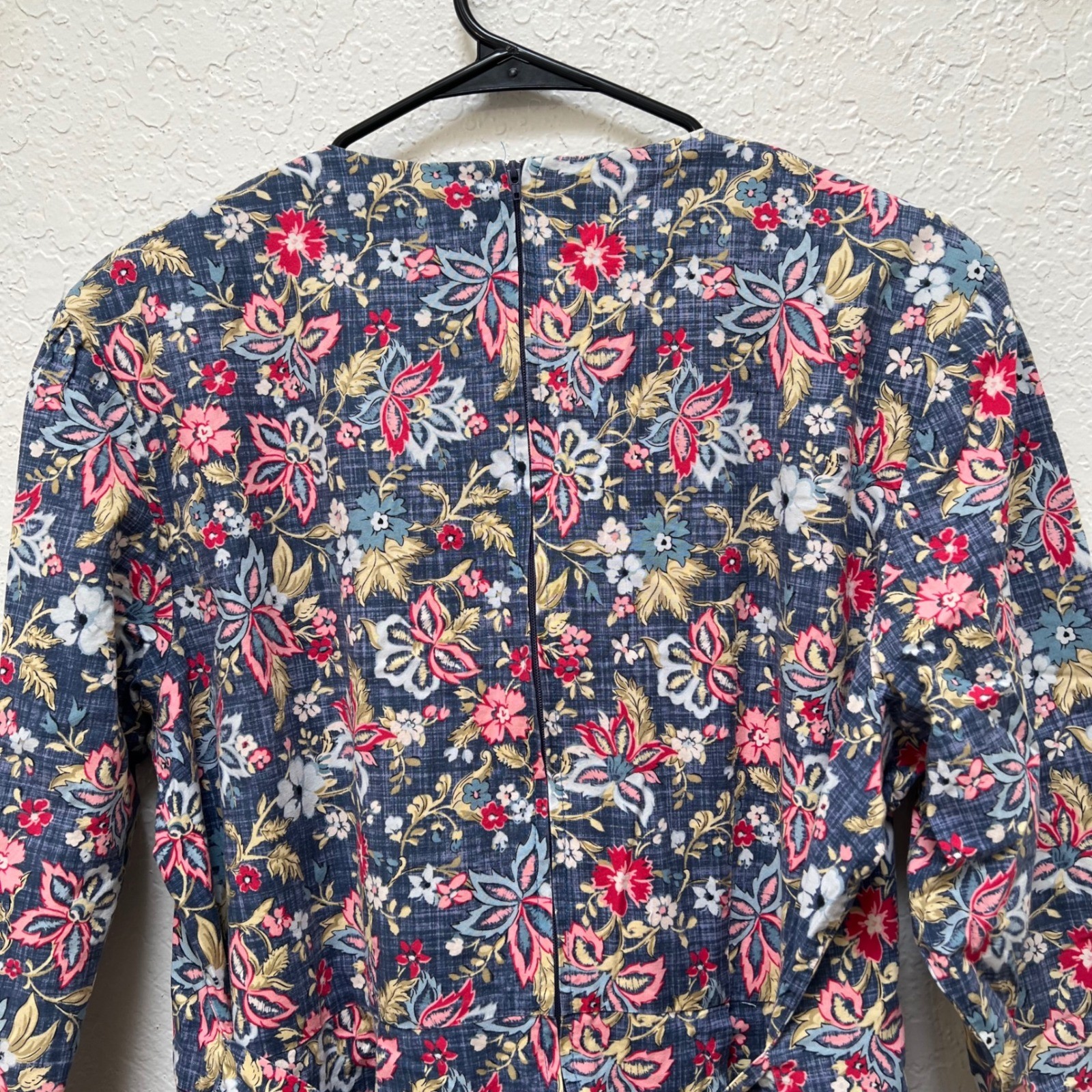 Vintage Style Floral Midi Dress Blue Pink Rosebud Button Cottagecore Prairie