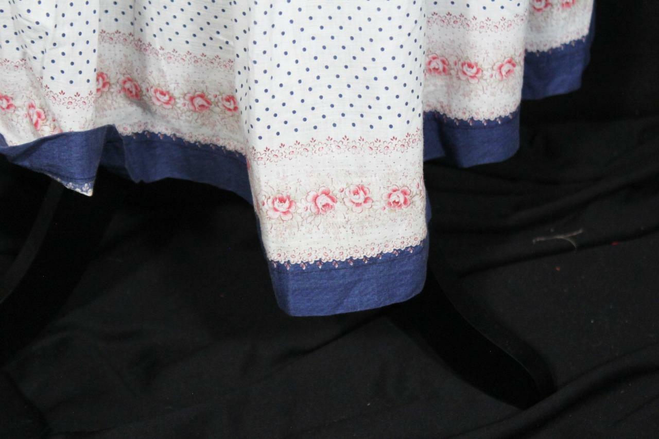ANTIQUE FRENCH LONG EDWARDIAN WHITE COTTON PRINT PETTICOAT SKIRT 34″ WAIST 39″L