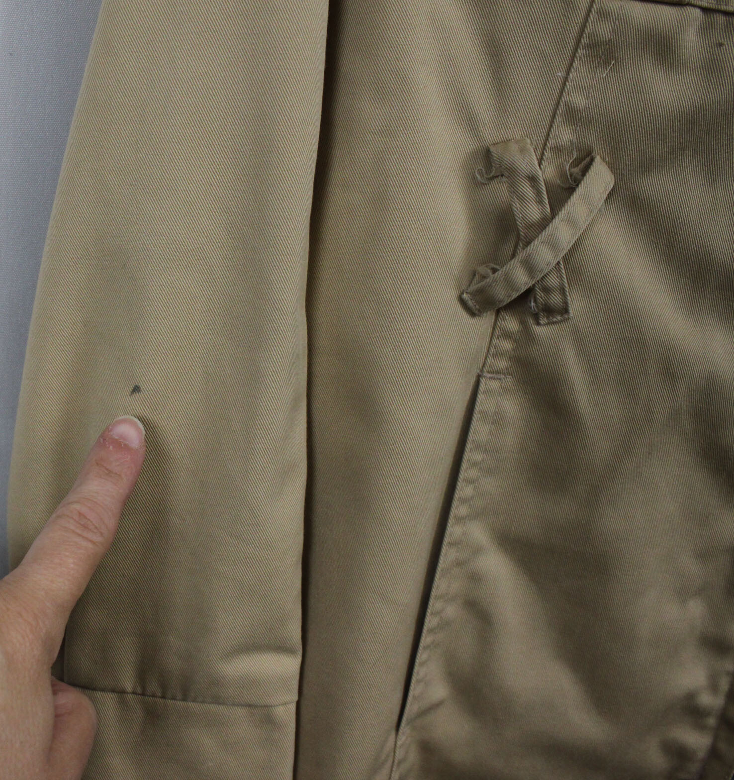 Vtg Jacket Coat Zip Front Khaki Mod Retro 70s Cotton Twill Hong Kong Mid XS/S