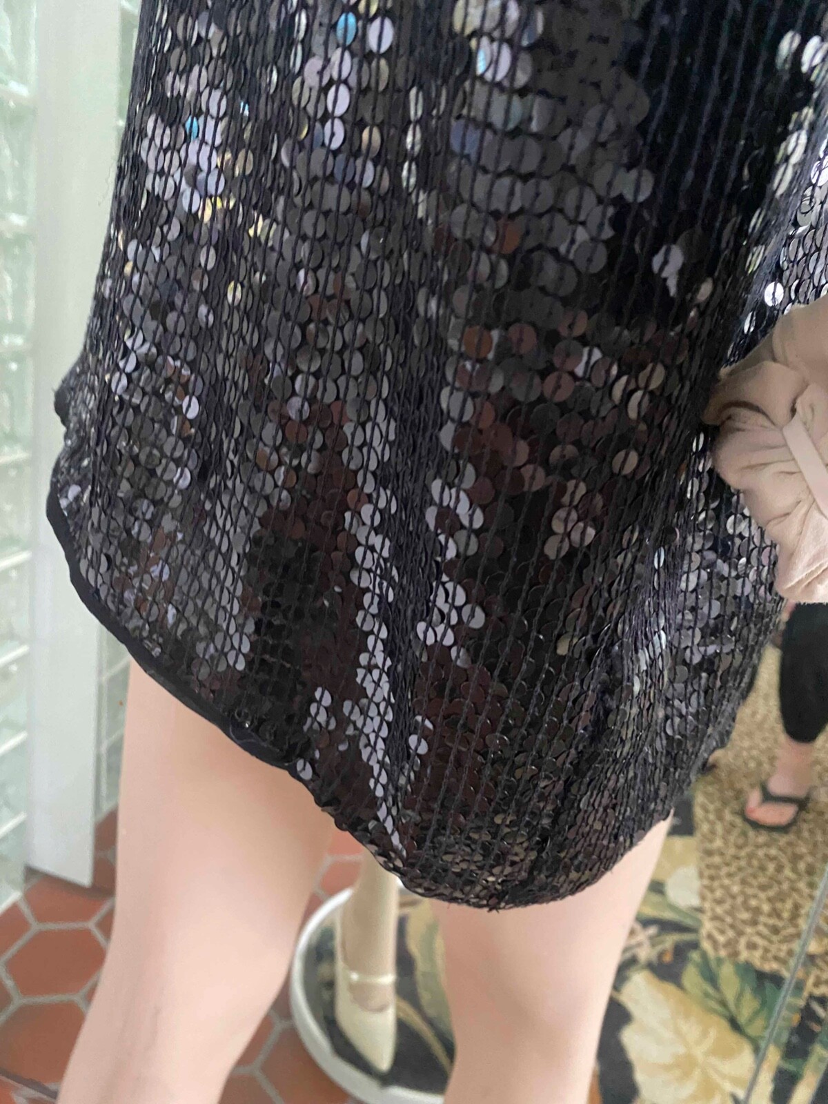 Judith Ann Creations Sequin Beaded 100% Silk Black Gold Top Evening sz L VTG 90s
