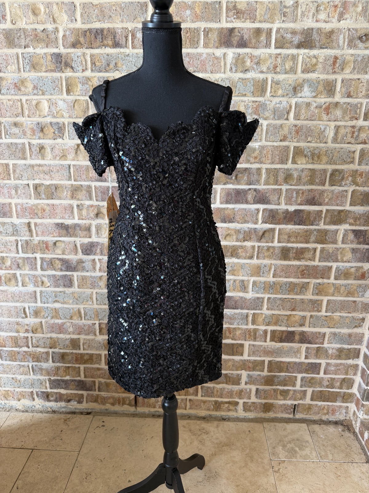 Karen Lucas for Niki Dead Stock Vintage sequin 90’s cocktail dress black ILGWU