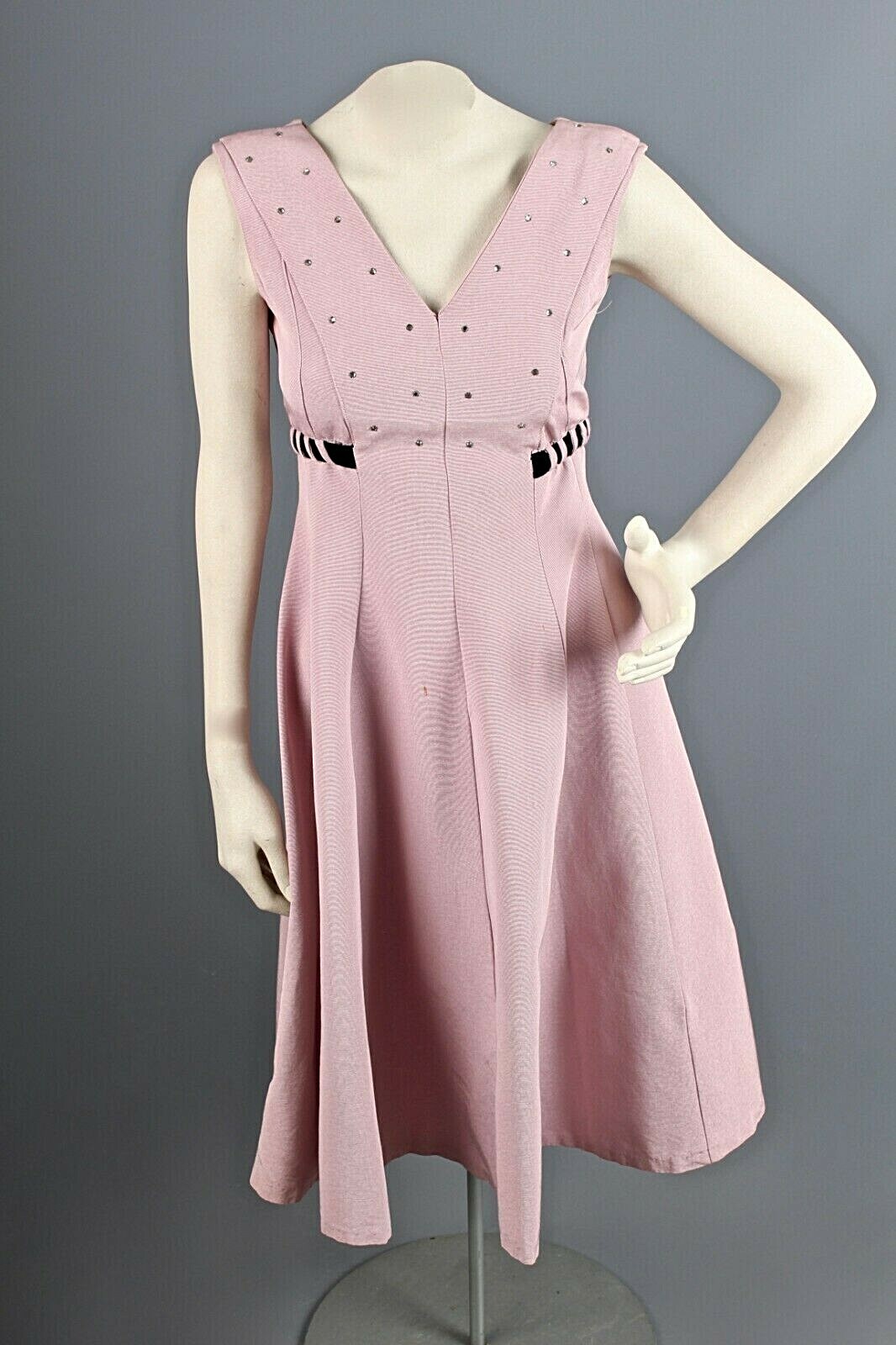 VTG Women’s 50s Pink Rhinestone Empire Waist Cocktail Dress Sz XS 1950s