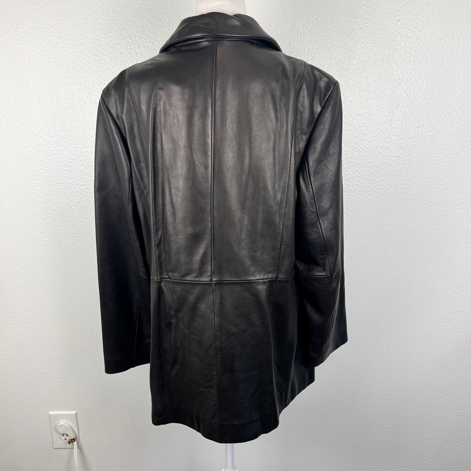 Vintage Lamb Leather Jacket Womens XL Ann Klein Black Old Money Luxury Classic