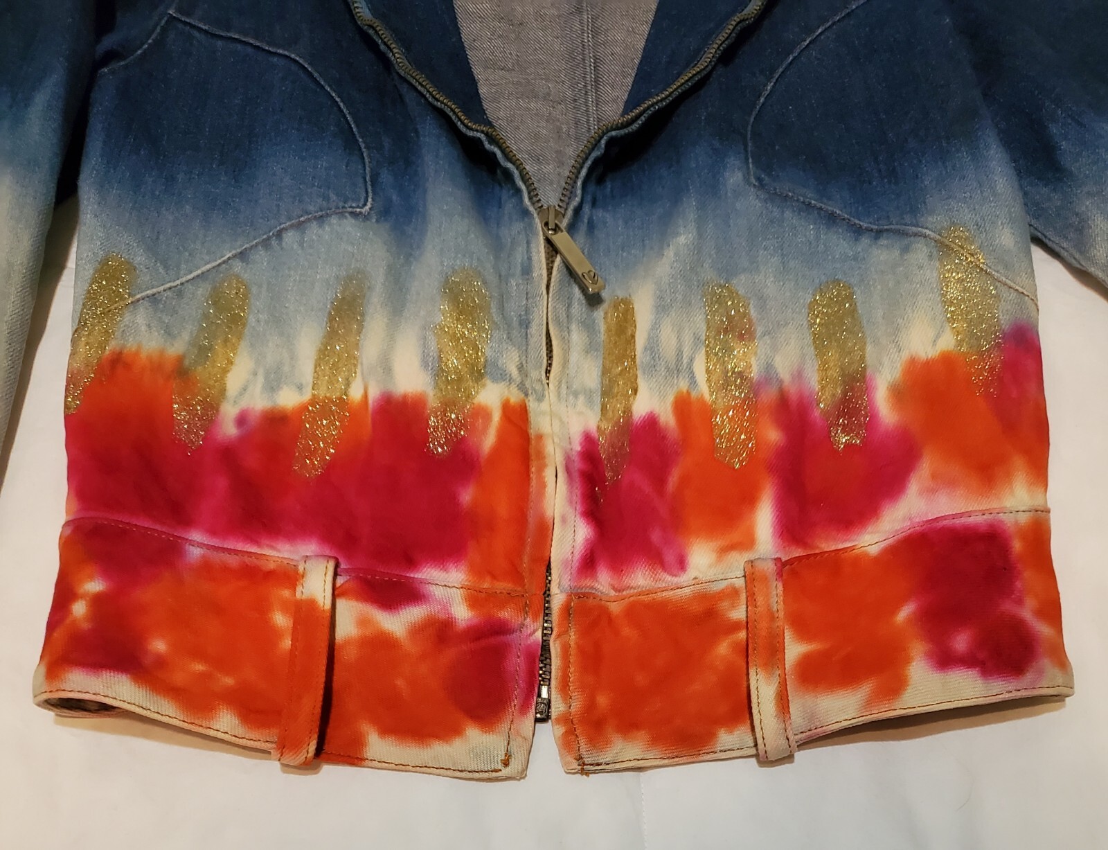 Voyage Passion Designer Beautiful Tye Dye Jean Jacket w Belt Loops USA 8