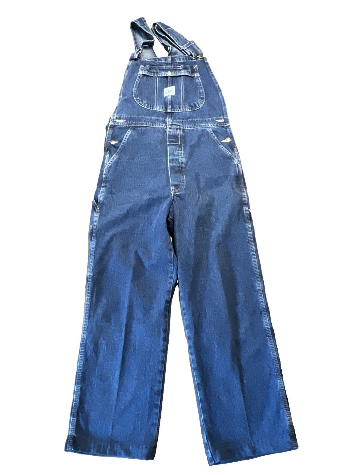 Vintage Lee Dungarees Bib Overalls Size M Denim Carpenter Blue Dark Wash