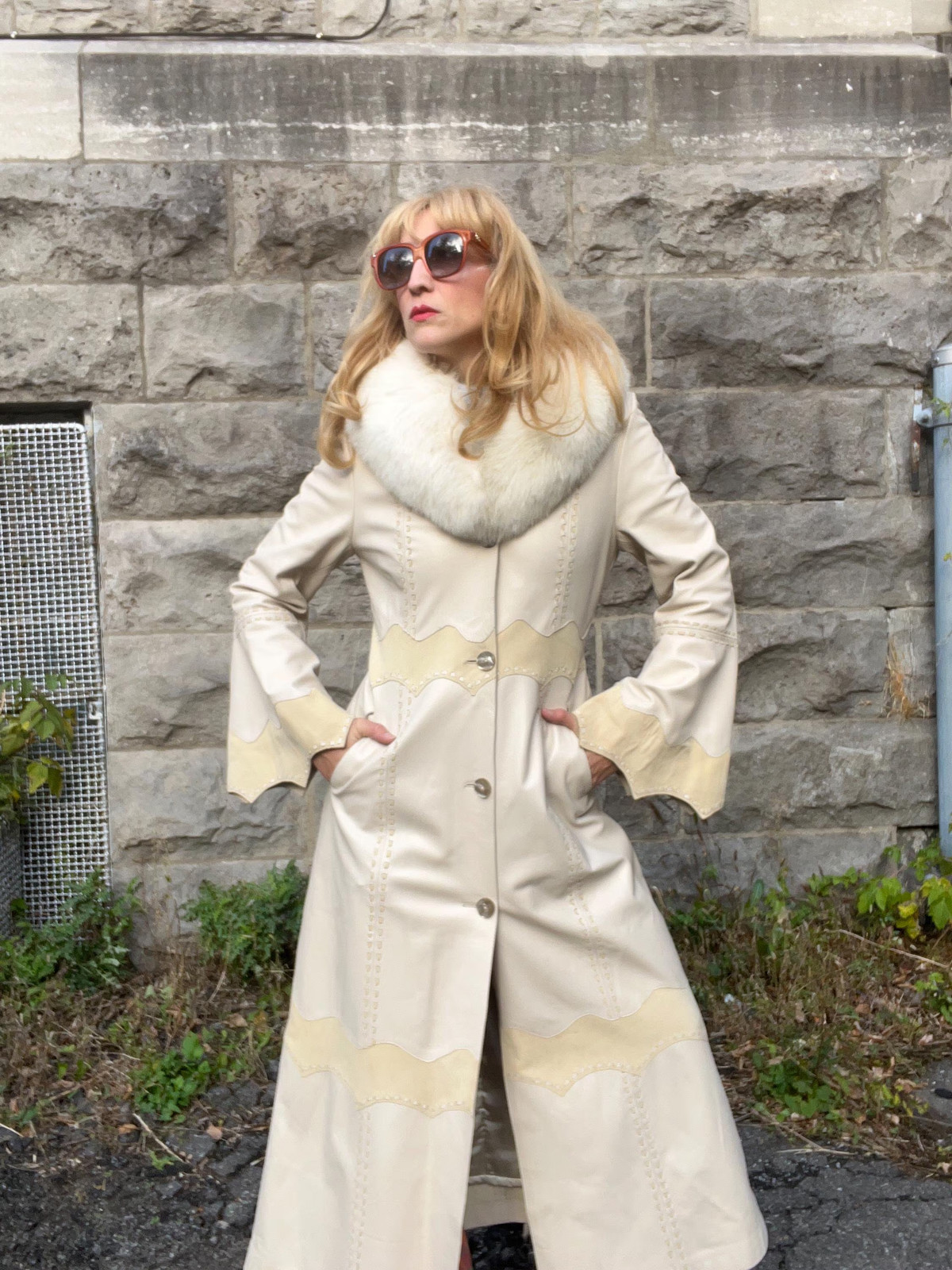 PATCHWORK LEATHER Doe Skin & Cream Lamb Leather Trench Arctic Fox Collar