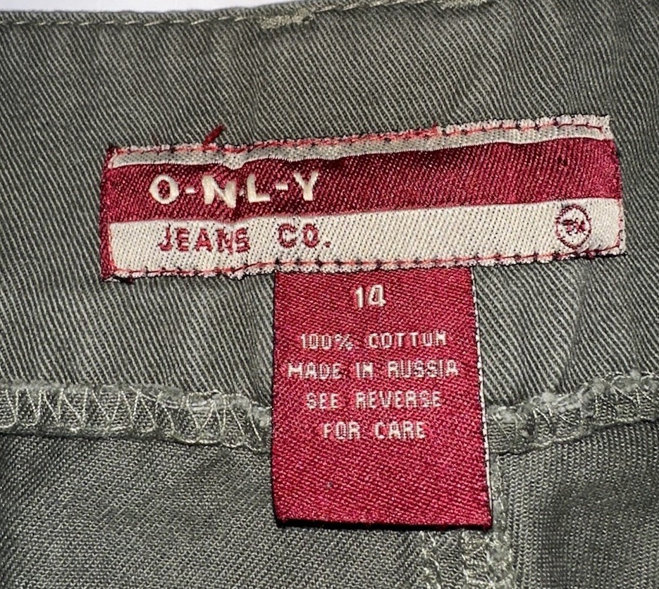 VTG 90s Y2K ONLY Jeans Cargo Pants Sz 14 Army Green Baggy Skater Grunge