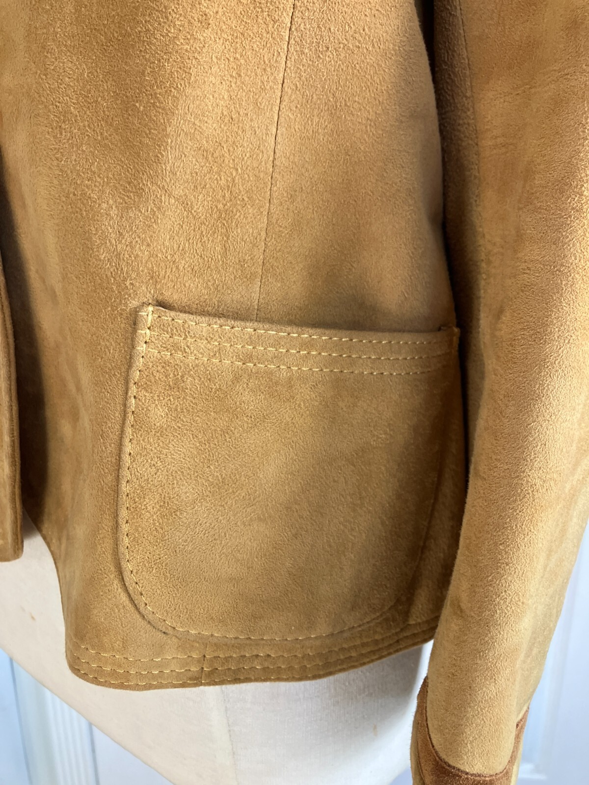 Designer 60’s Women’s Classic Calfskin Suede Lined Leather Trim Blazer Jacket M