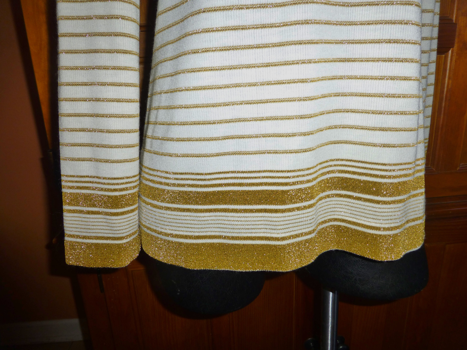 Vtg 70s GOLD Metallic Stripe Ribbed Knit Retro Cocktail TOP SWEATER Tunic M