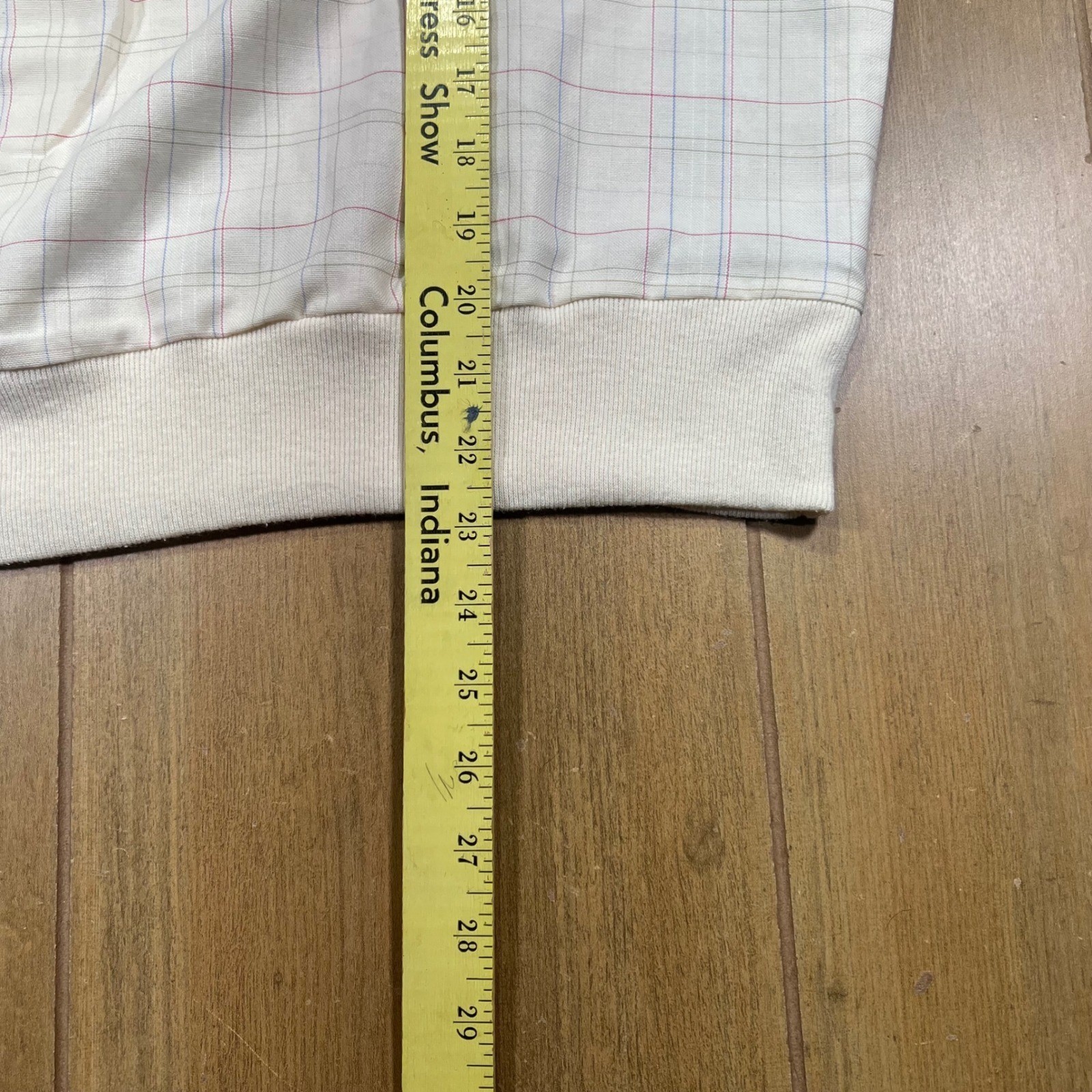 Maggie Sweet Vintage Plaid Button Down Shirt Banded Hem Cream Made in USA