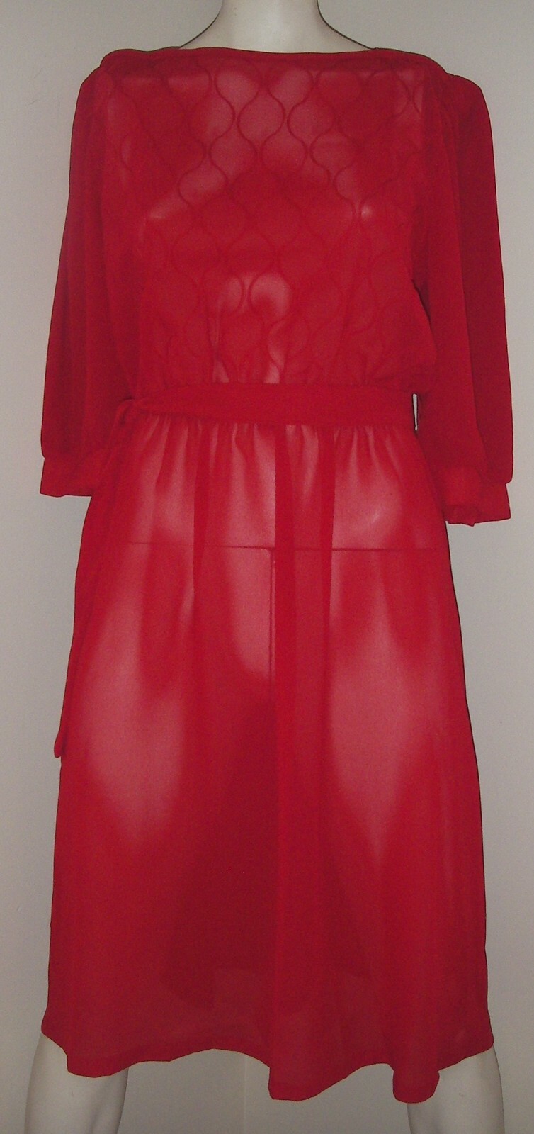 Vintage 80s Nu-Mode Red Dress Small 5/6 Sheer Puff Sleeve Formal Cocktail Prom