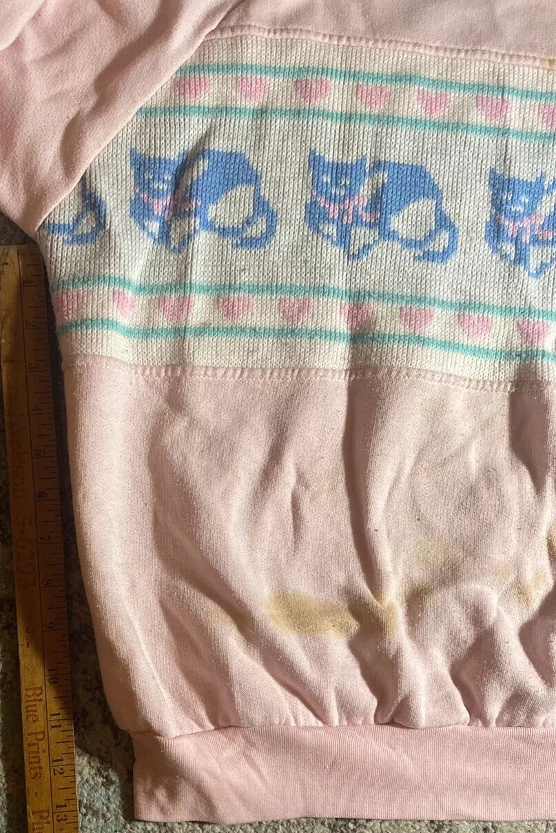 Vintage 90s Bramble Lane Pink Cat Kitten Hearts Grandma Ugly Sweatshirt Size 22W