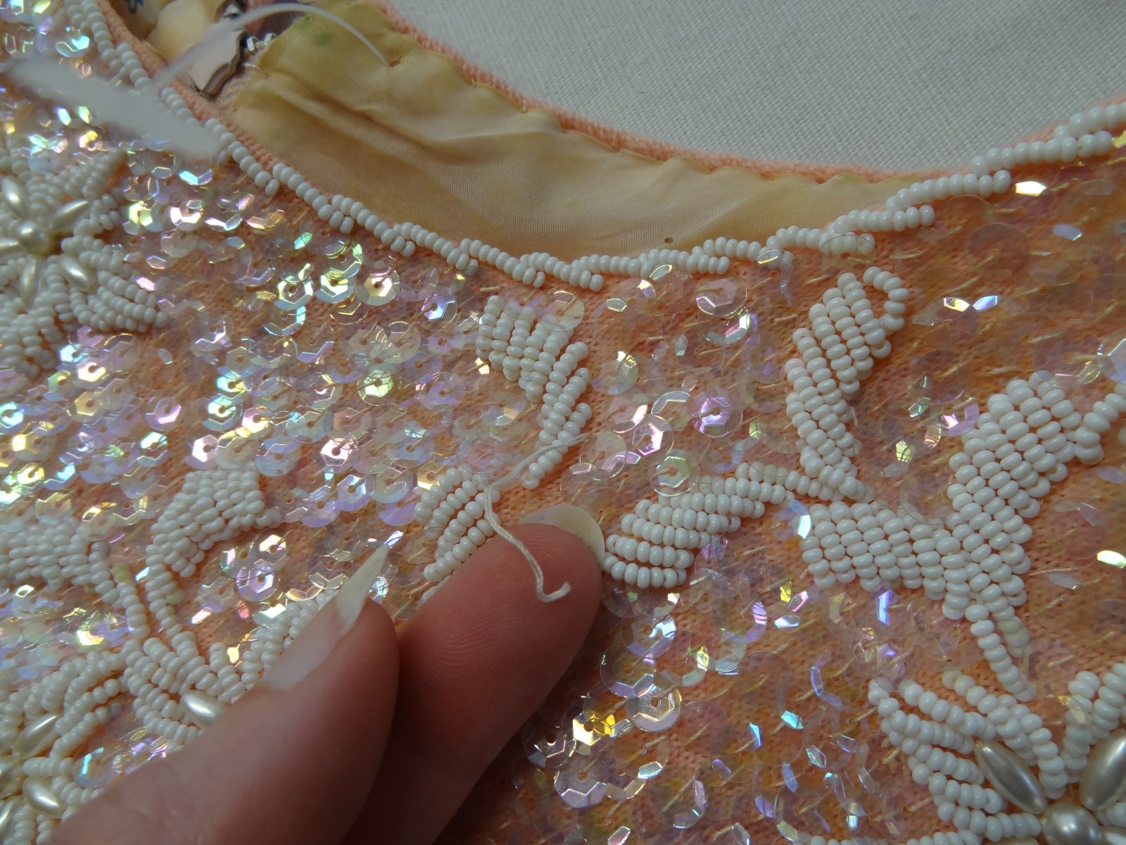RNE M Hong Kong Sequin Beaded Sleeveless Evening Top VTG 60s 70s Lambs Wool