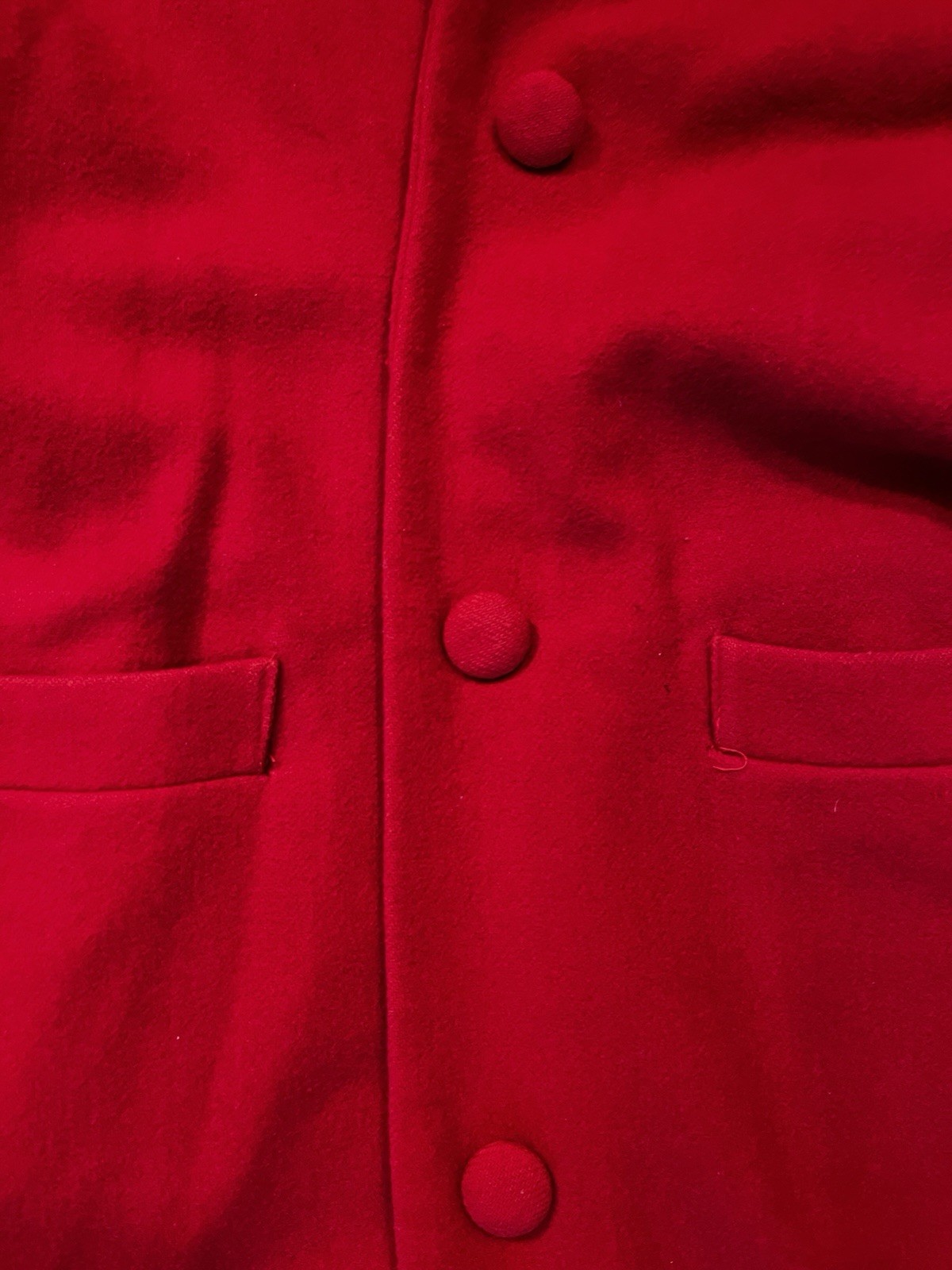 VTG Ladies Cherry Red Cashmere and Wool Blend Coat, Asymmetrical Collar