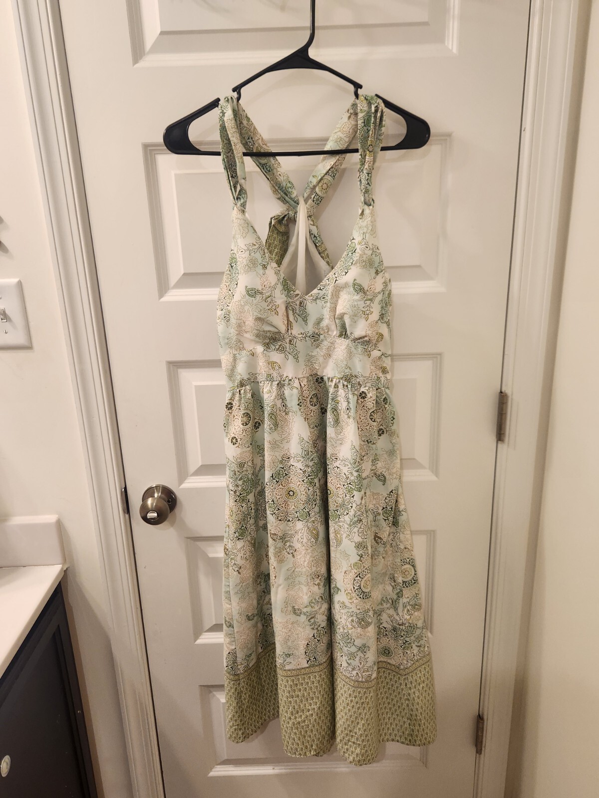 Alyn Paige Size S Maxi Dress Cross Back Floral Green VTG V Neck #Z574