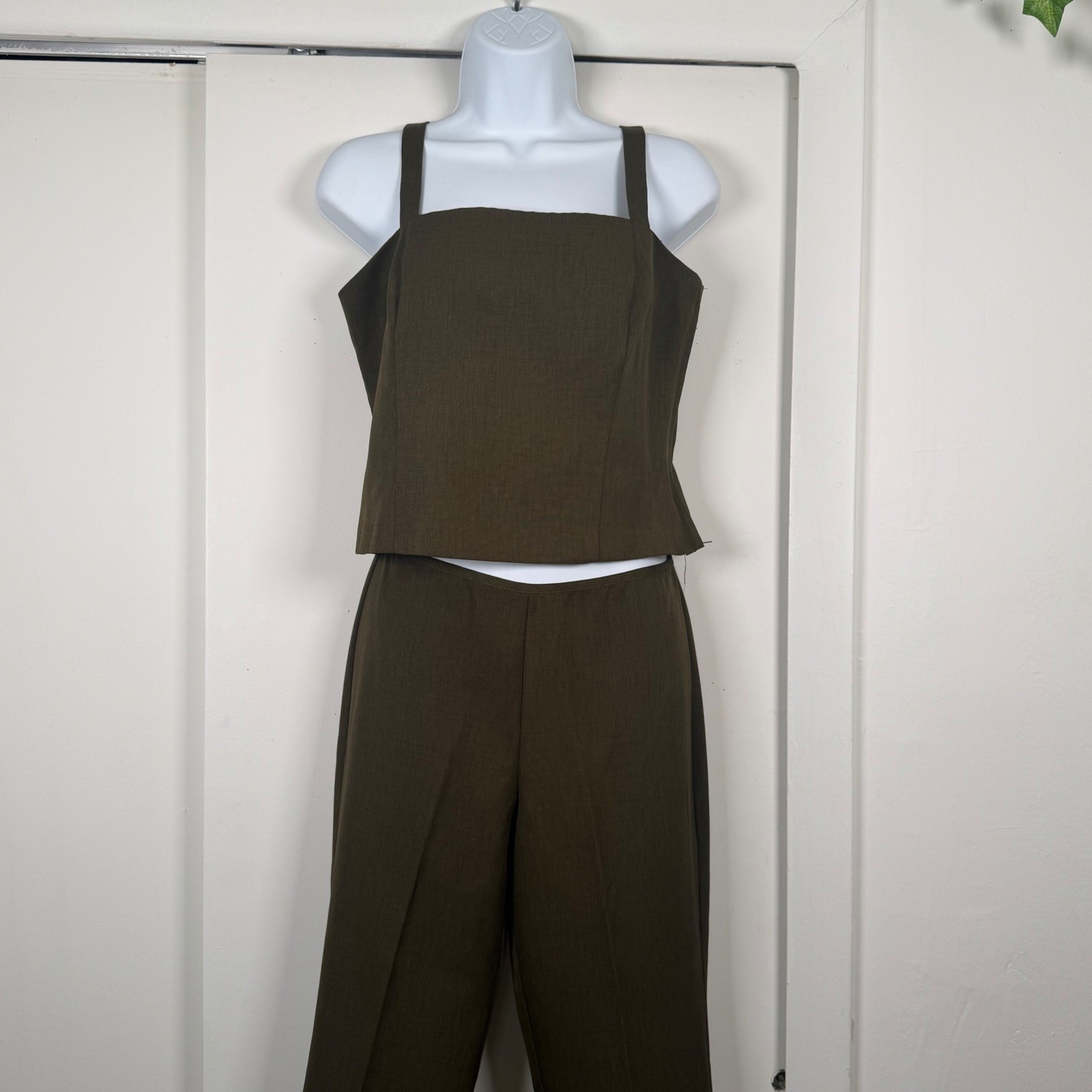 Vintage Olive Brown Two Piece Set Square Neck Crop Top and Straight Leg Pants