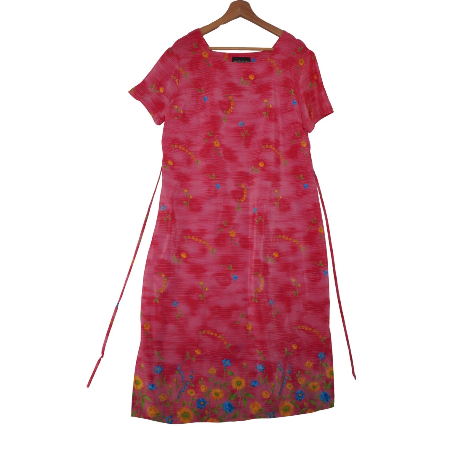 Vintage Impressions Workshop Pink Floral Midi Dress – Made in Mexico, Size Large