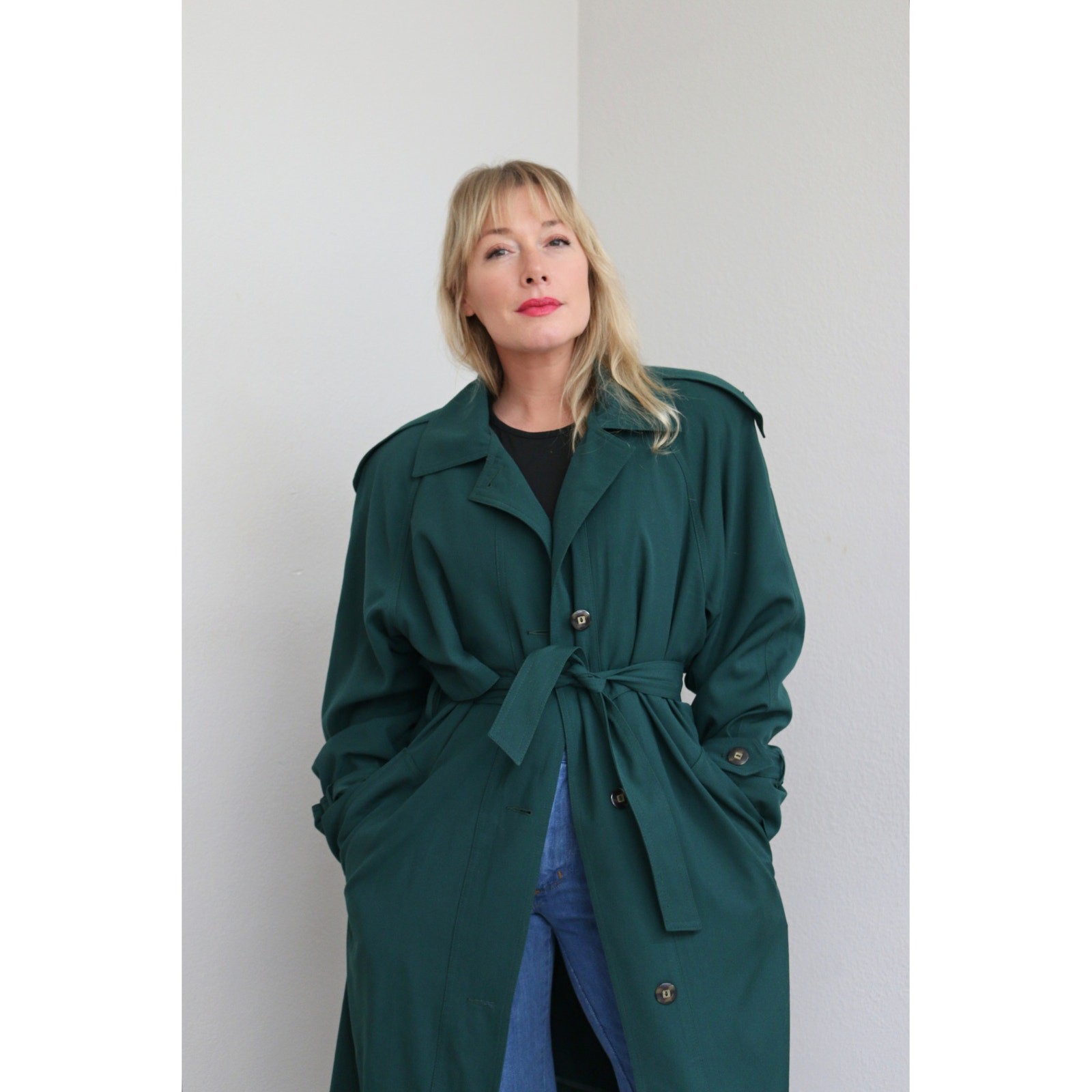 1980’s Vintage Classic Evergreen Full Length Belted Trench Coat ~ Women’s MD LG