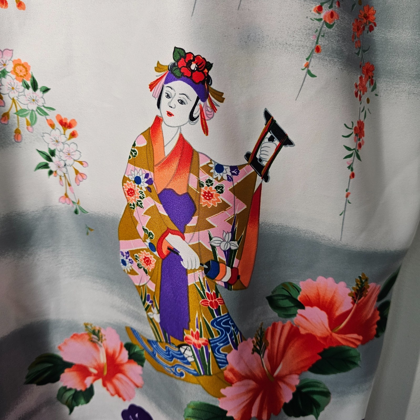 Vtg Ichiban Japanese Kimono Robe Purple Geisha Pagoda Satin NWOT Made in Japan