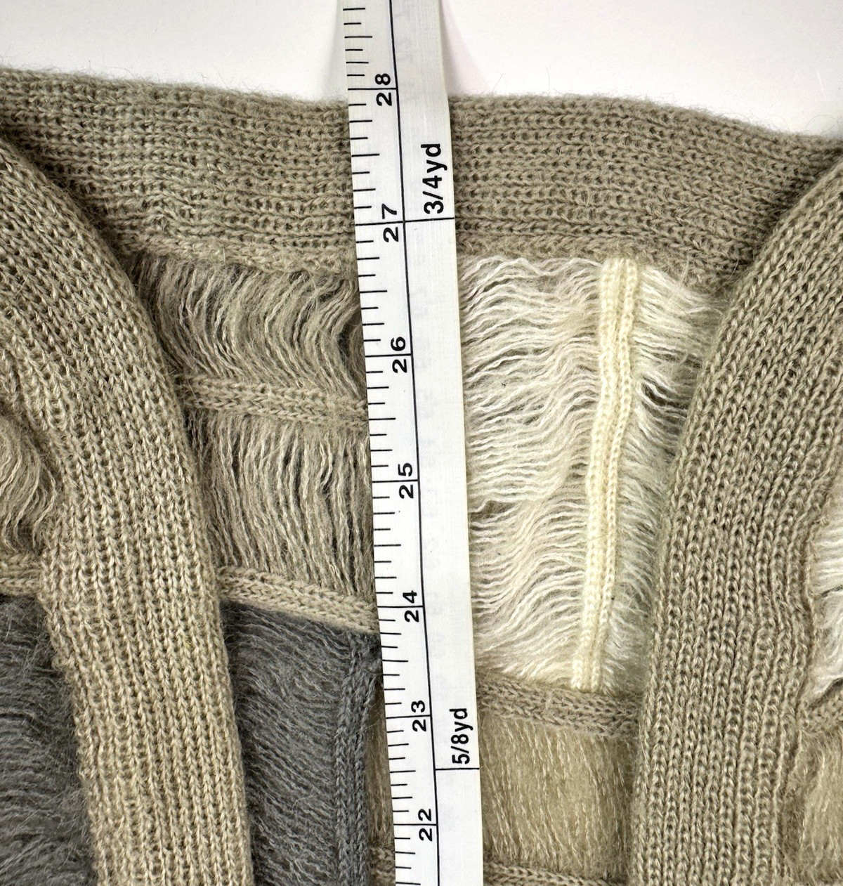 Textured Cardigan Sweater Mohair Patchwork Neutrals Vtg 80s Women Sz M Quiet Lux