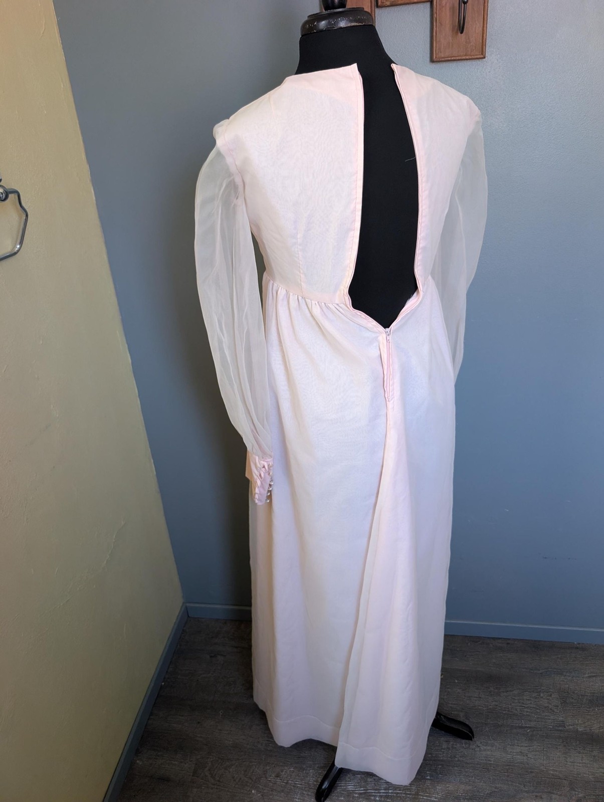 Vintage 70s Pink Empire Waist Maxi Dress; Formal Dress With Long Sleeves