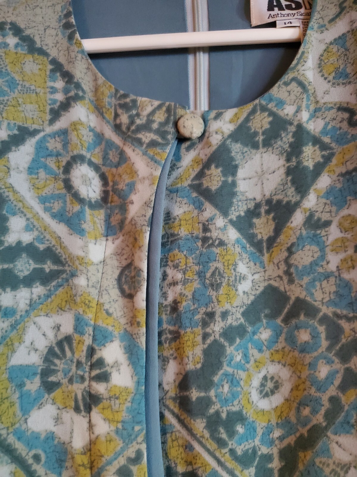 Vintage ASNY Anthony Sicari Neiman Marcus Women Sz14 Blue/Green Faux Wrap Dress