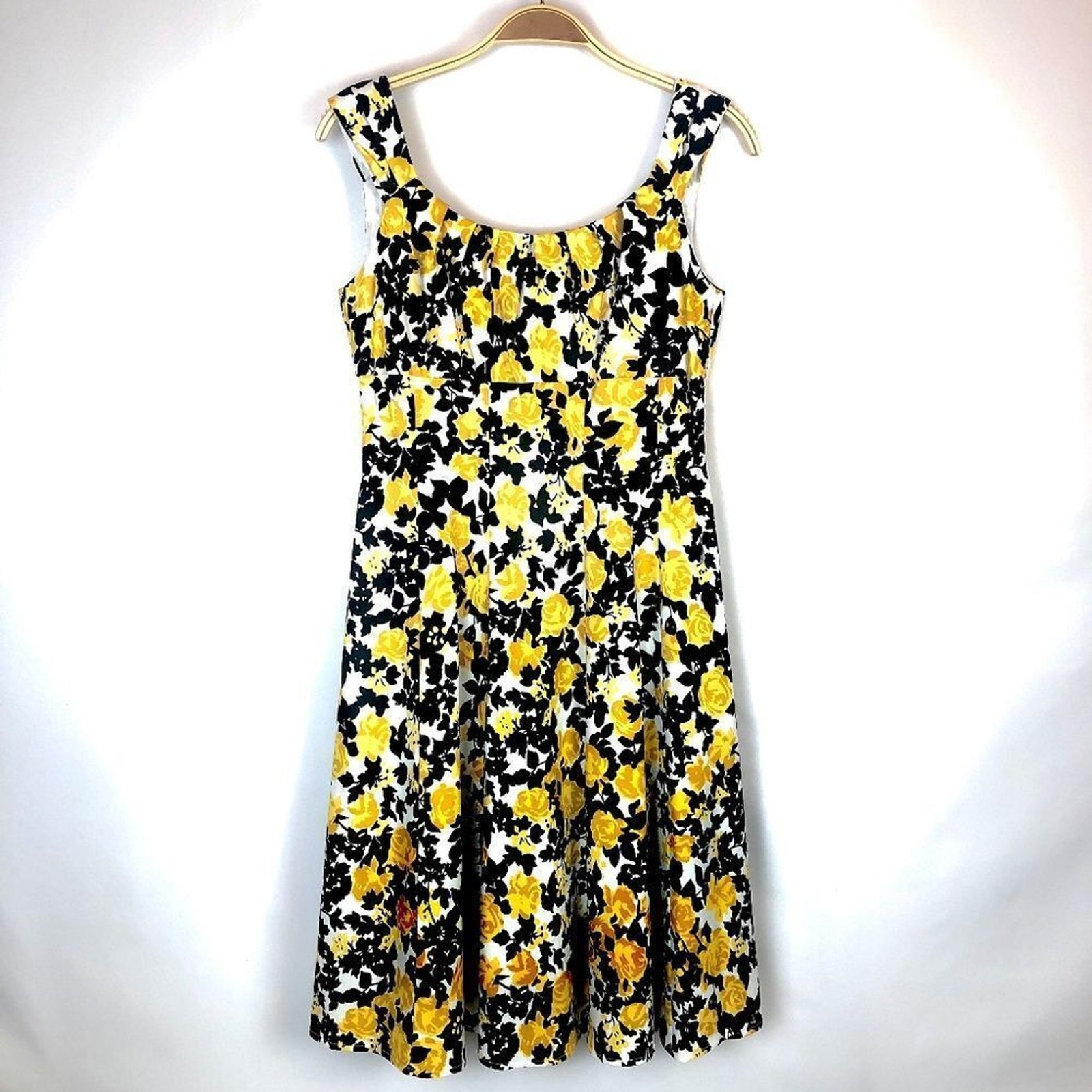 Vintage London Times Floral Fit & Flare Lined Dress Size 4 Black/White/Yellow