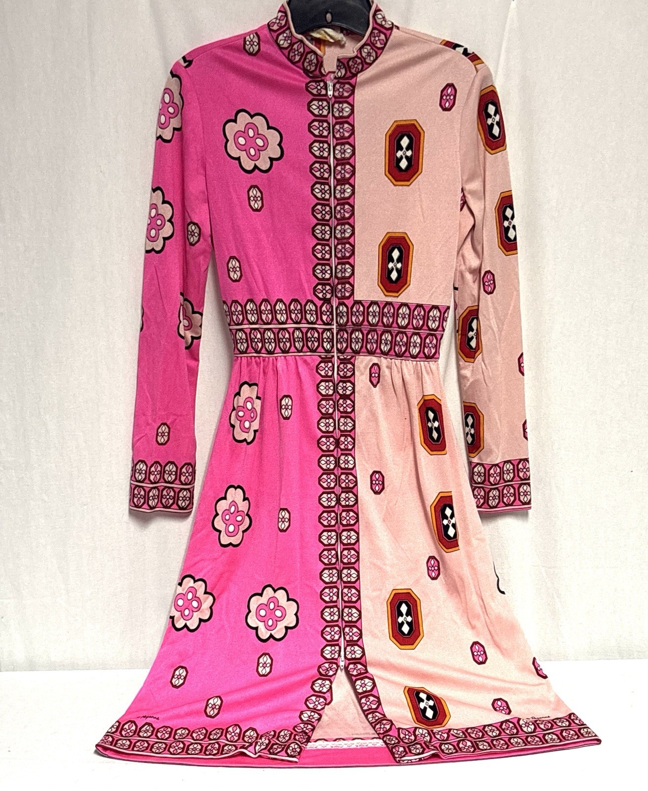 Vintage Paganne Gene Berk Size 10 Pink Psychedelic Retro Midi Dress 1960’s RARE