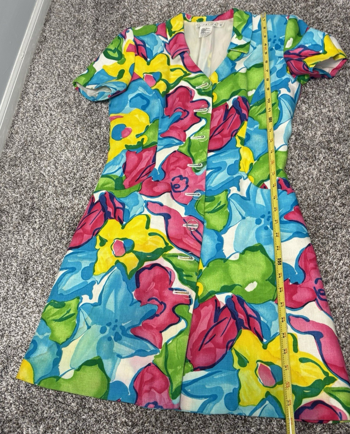 Vtg Luca Luca Italy Linen Sheath Dress Floral Italy 42 US 6 *see measurements