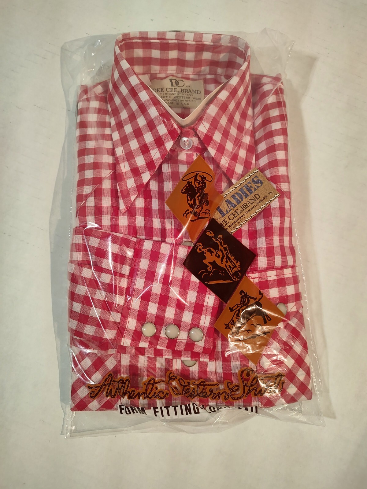 Vtg Women’s 32 9/10 Dee Cee Red White Checker Rodeo Western Cowboy Pearl Snap