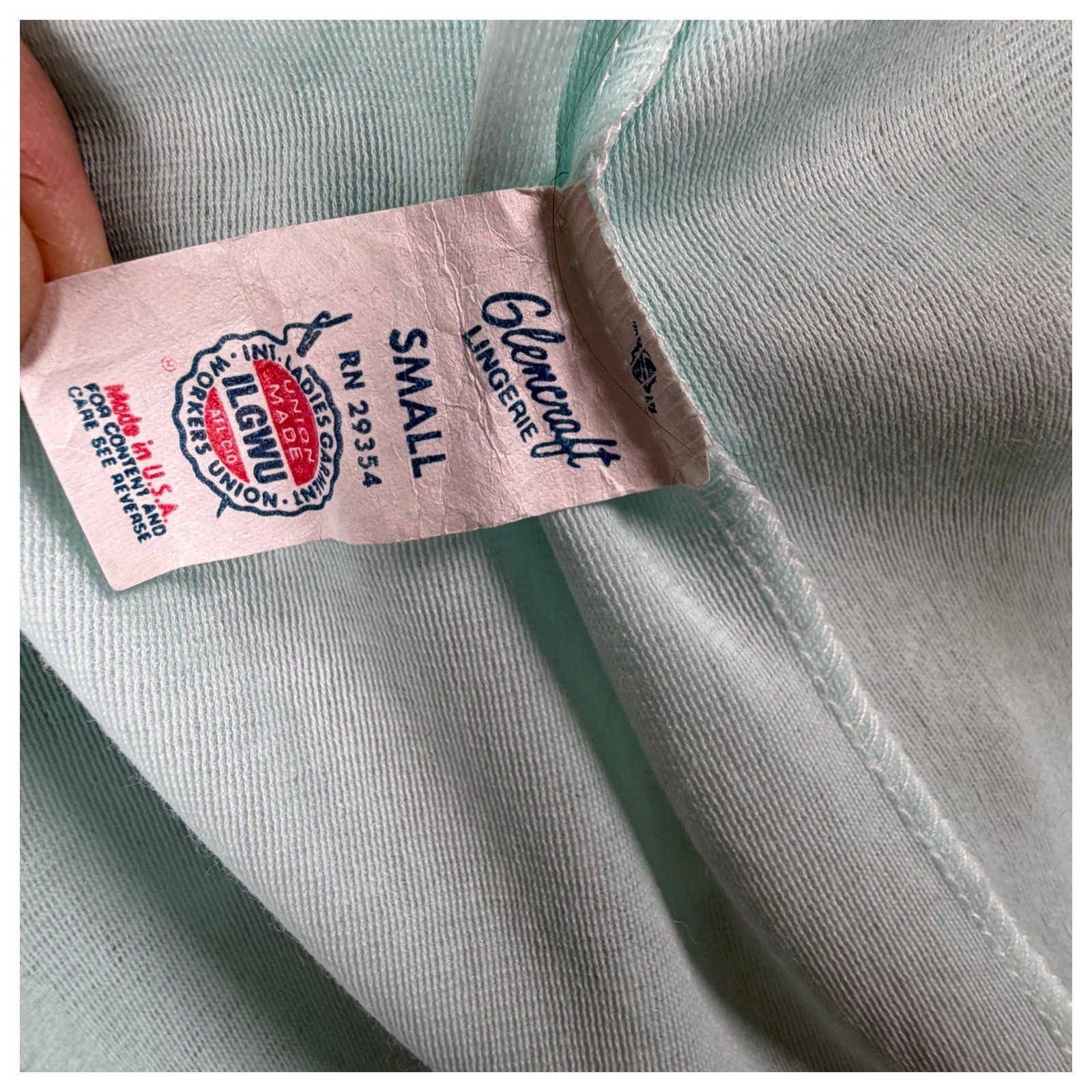 Vintage Glencraft Lingerie Nightgown Small Mint Blue Lace Trim Union USA Made