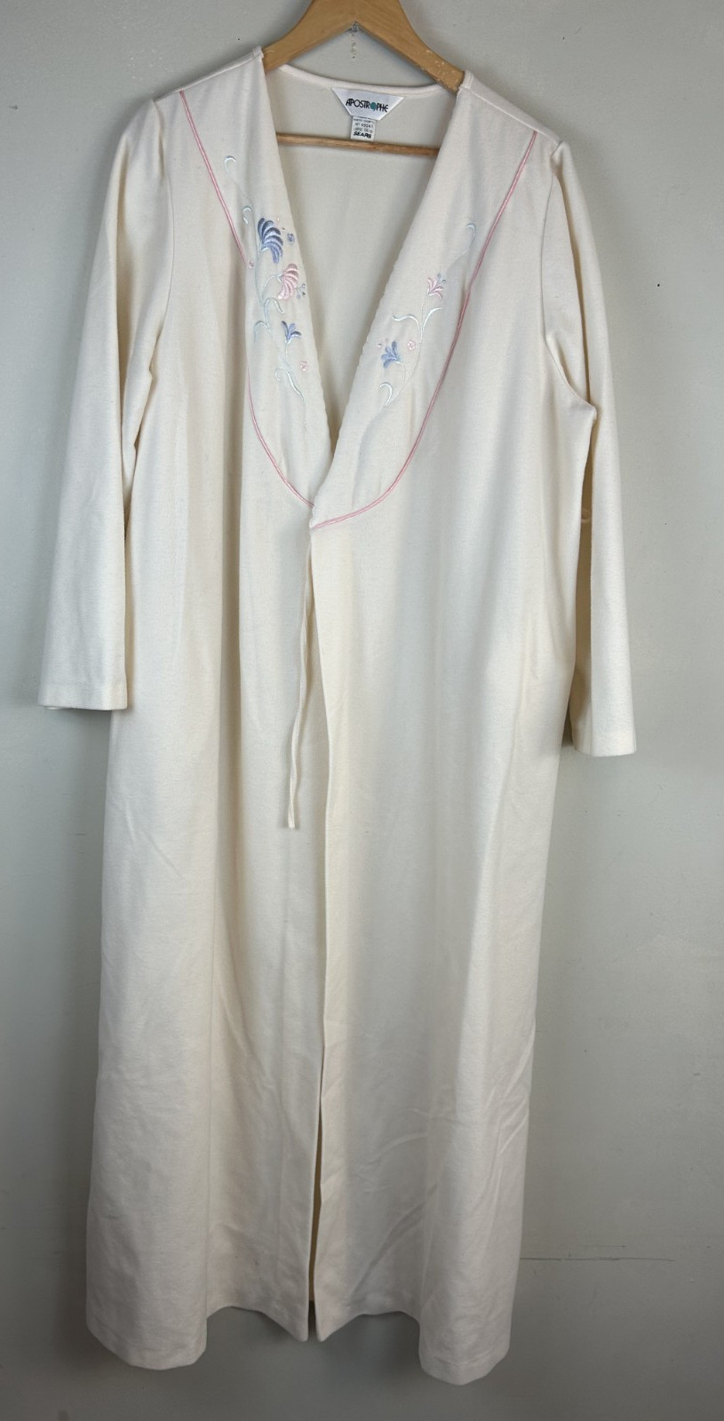 VTG Sears ApostropheRobe Women White Blue Pink Floral Fleece Long Warm Sz L