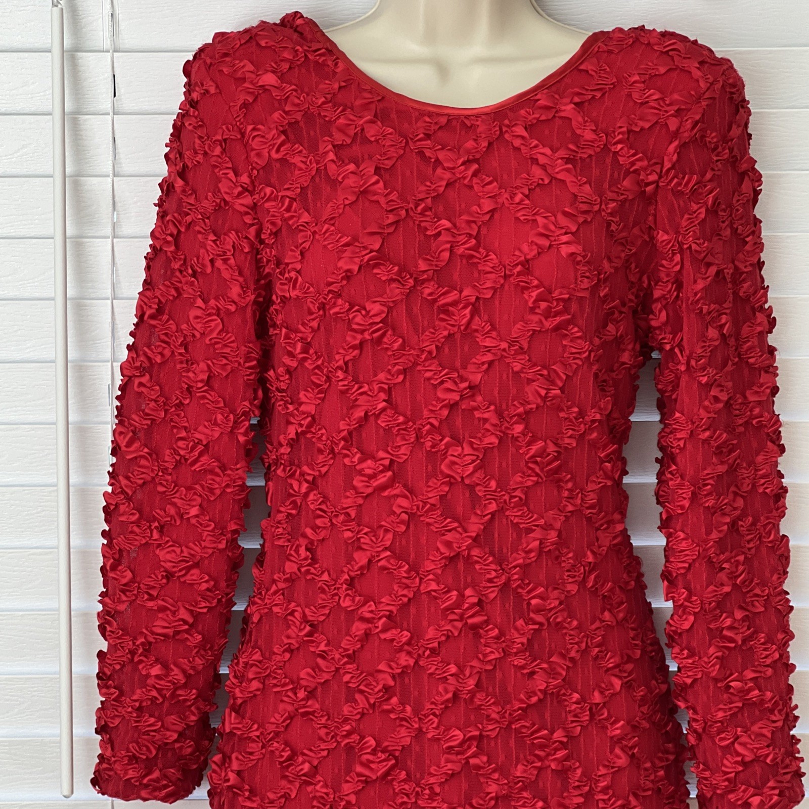 Vtg A La Carte California Hi-Lo Dress 80s Dance/Prom Ribbon/Lace Chiffon V-Back
