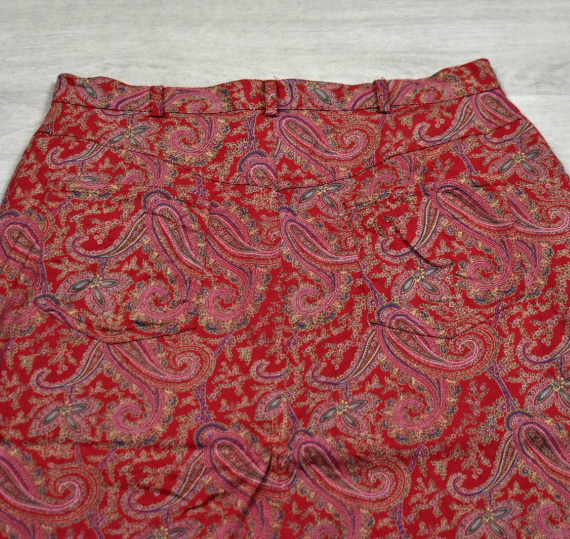 2000s Crazy Horse Womens 100% Rayon Long Midi Skirt Red Paisley Boho 12 VTG
