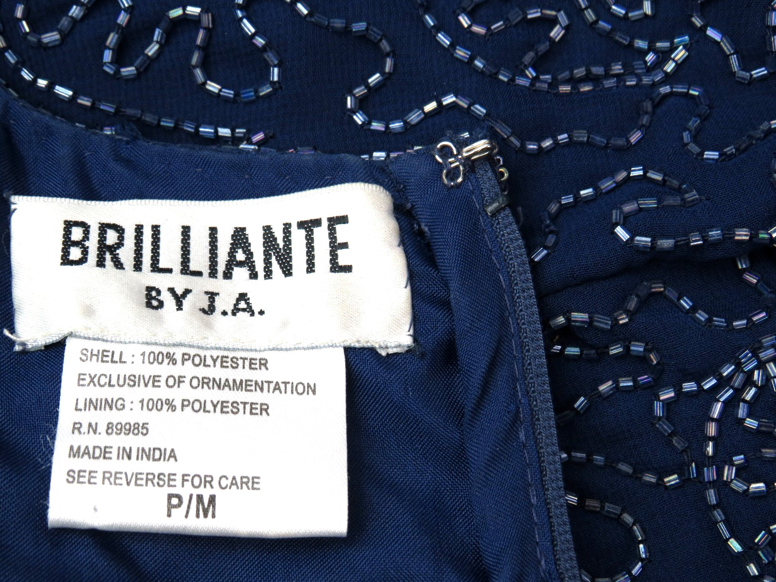 VTG 1980s BRILLIANTE BY JA BLUE BEADED DRESS SIZE PM POLY CHIFFON