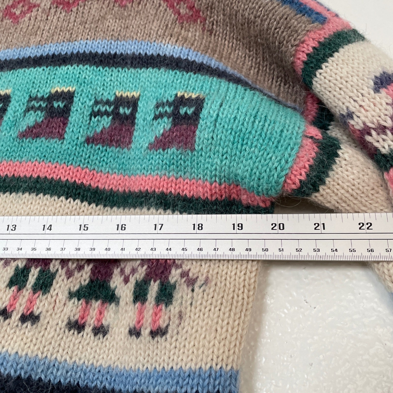 Vintage Hand Knit Wool Fair Isle Sweater Paper Doll Pattern Multi Color Chunky