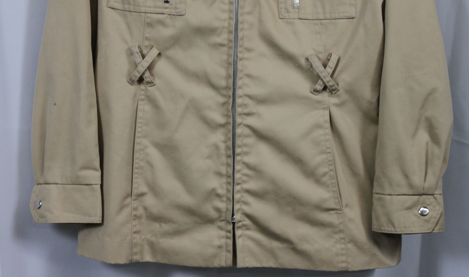 Vtg Jacket Coat Zip Front Khaki Mod Retro 70s Cotton Twill Hong Kong Mid XS/S