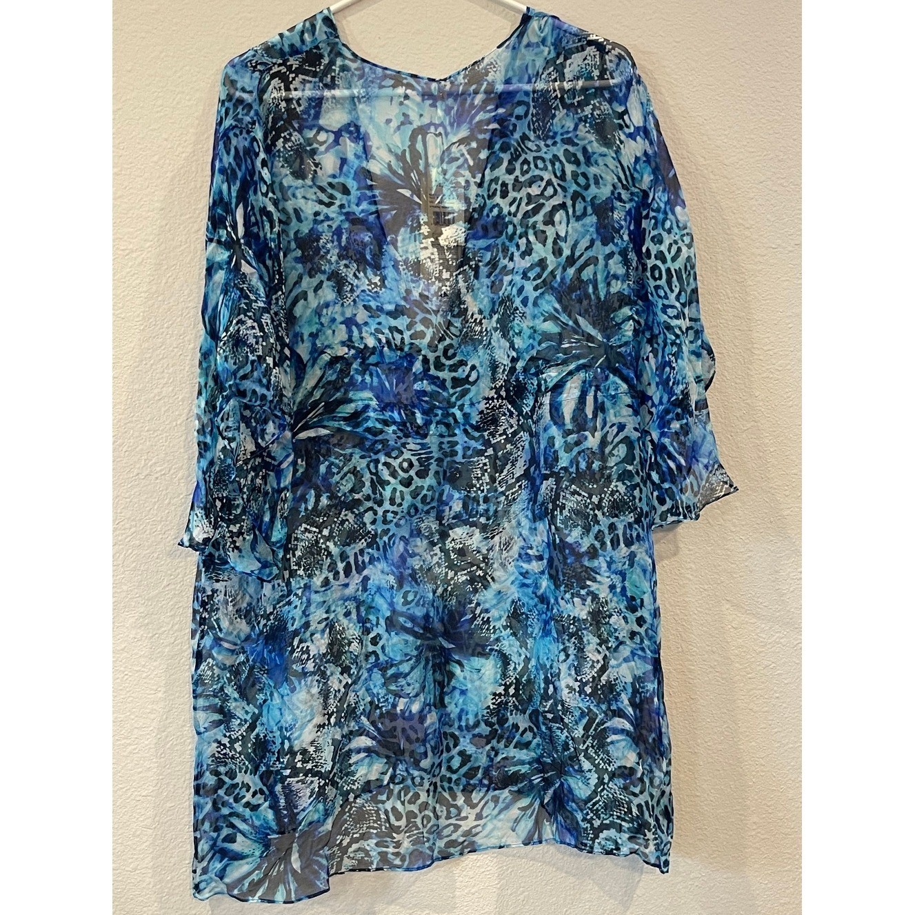 NWT Gottex Vintage Y2K Womens Blue Multi Silk Flowy Fairy Swim Coverup Size Med